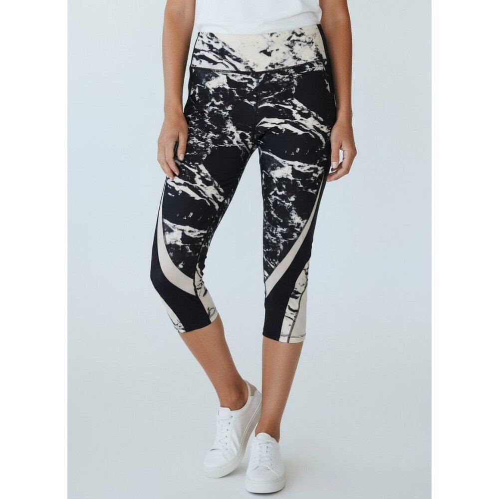 Avia Womens Marble Print Capri Leggings With Mesh Panels L/G (12-14) Polyester/S